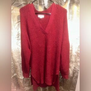 Red long plus-size sleeve sweater